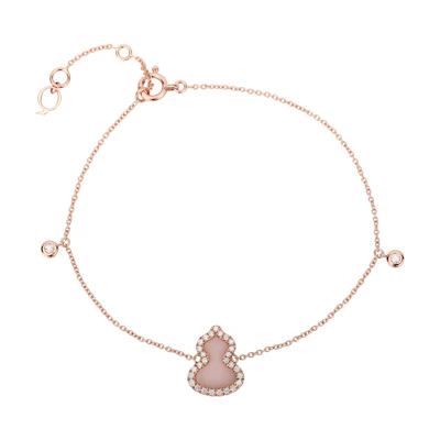 (Women) Qeelin Wulu 18K Rose Gold Diamond and Pink Opal Bracelet for Women. WU-BR0011B-RGDPO