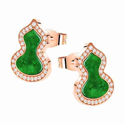 (Women) Qeelin Wulu 18K Rose Gold Diamond Jade Earrings for Women - Green/Rose Gold. WU-ERSD0002D-RGDGJE