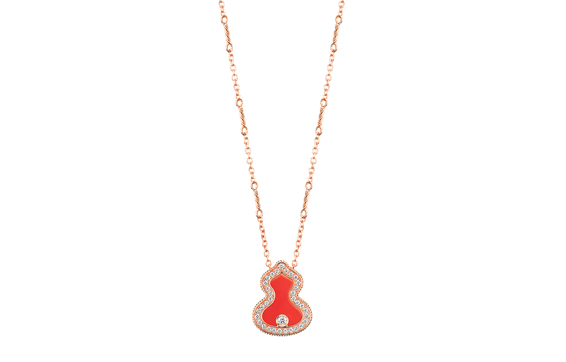(Women) Qeelin Wulu 18K Rose Gold Diamond Red Agate Necklace for Women - Trendy Design WU-030-LGNL-RGDRA