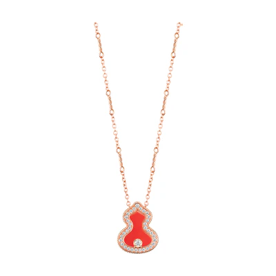 (Women) Qeelin Wulu 18K Rose Gold Diamond Red Agate Necklace for Women - Trendy Design WU-030-LGNL-RGDRA