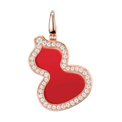 (Women) Qeelin Wulu 18K Rose Gold Red Diamond Agate Gourd Pendant Necklace for Women. WUP25ABRGRA