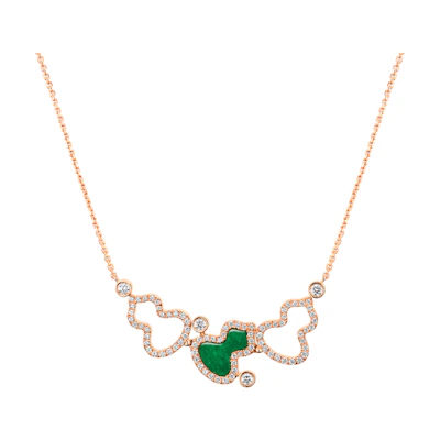 (Women) Qeelin Wulu Classic Gourd Necklace 18K Rose Gold Diamond for Women. WU-040-3ANL-RGDGJE