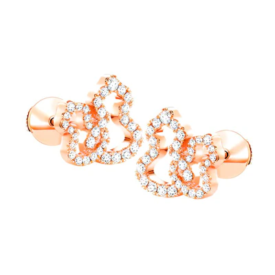 (Women) Qeelin WULU Double Wulu 18K Rose Gold Diamond Earrings for Women WU-040-DBERSD-RGD
