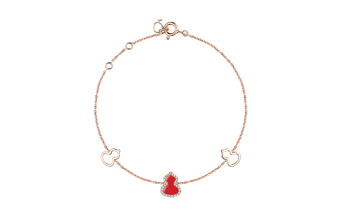 (Women) Qeelin Wulu Gourd Charm Bracelet in 18K Rose Gold Red for Women. WU-BR0001B-RGDR