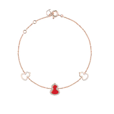 (Women) Qeelin Wulu Gourd Charm Bracelet in 18K Rose Gold Red for Women. WU-BR0001B-RGDR