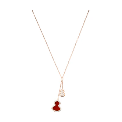 (Women) Qeelin Wulu Petite 18K Rose Gold Diamond & Red Agate Necklace - Luxury. WU-NL0008B-RGDRA