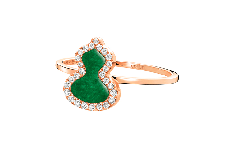 (Women) Qeelin Wulu Petite Gourd Design 18K Rose Gold Diamond Jadeite Green Ring for Women WURPT4ERGJE