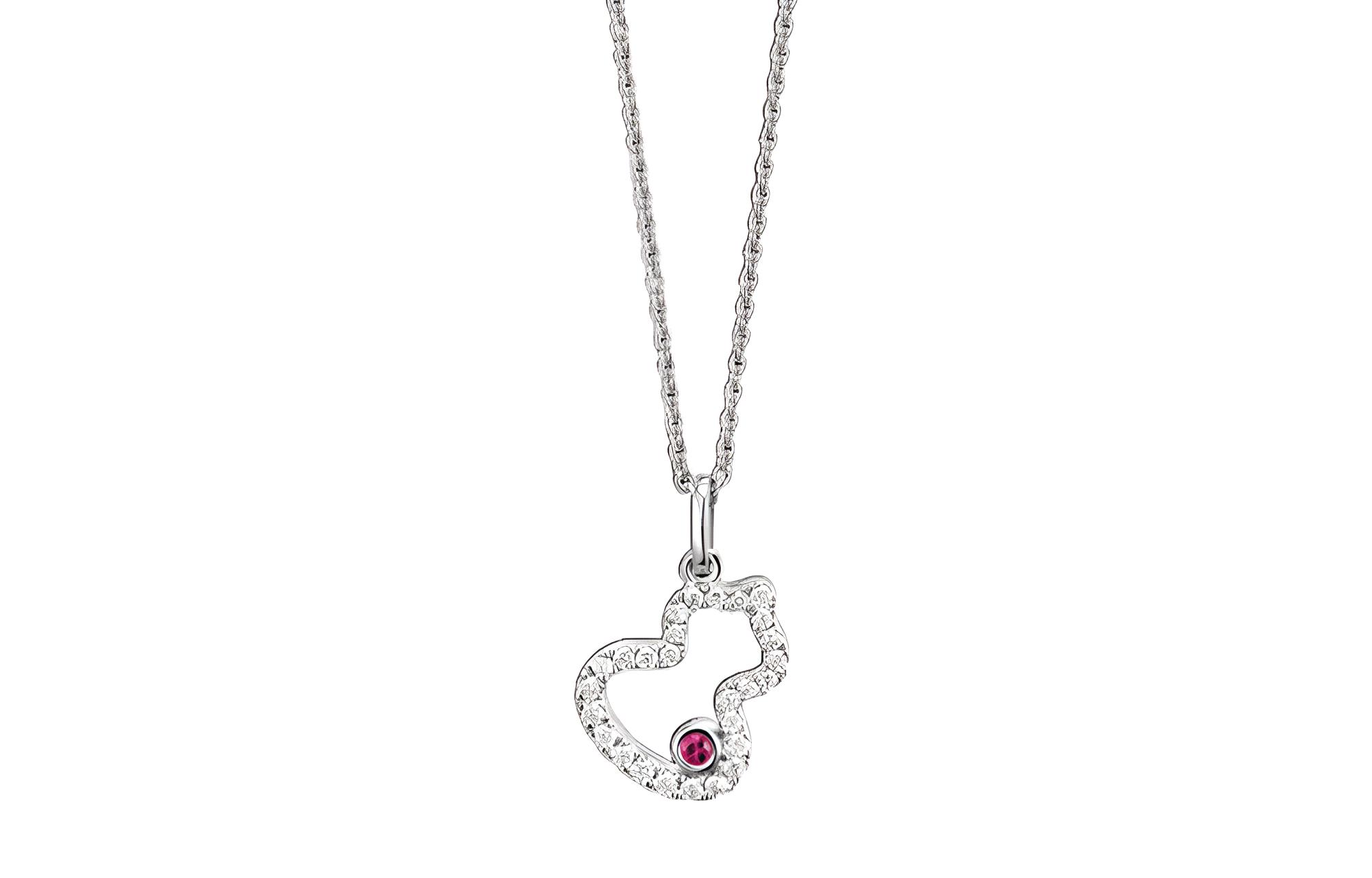 (Women) Qeelin Wulu Ruby Gourd Necklace for Women in Platinum Color. WU-NL0003B-WGDRU