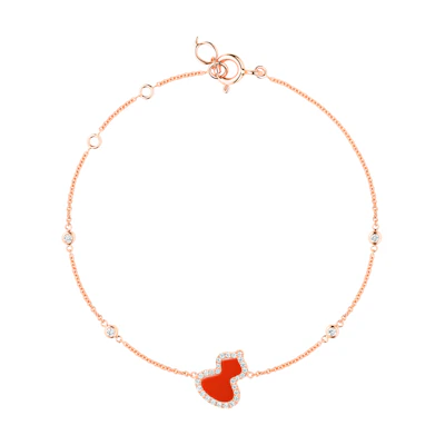 (Women) Qeelin Wulu Series 18K Rose Gold Diamond and Red Agate Bracelet for Women. WU-BR0016D-RGDRA