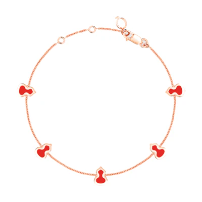 (Women) Qeelin Wulu Series 18K Rose Gold Diamond Red Enamel Gourd Bracelet for Women. WU-007-SBL5-RGREDE
