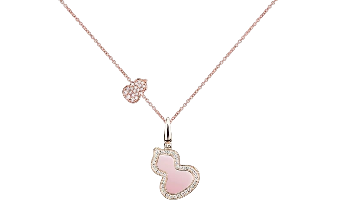 Order (W) Qeelin Wulu Kalung Loket Wanita, 18K Emas Ros, Opal Gourd. ZT0002