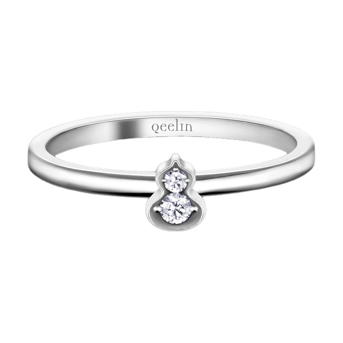 (Women) Qeelin Wulu Series Diamond-Studded Gourd Design 18K White Gold Silver Ring Women WUS50AAWGDI
