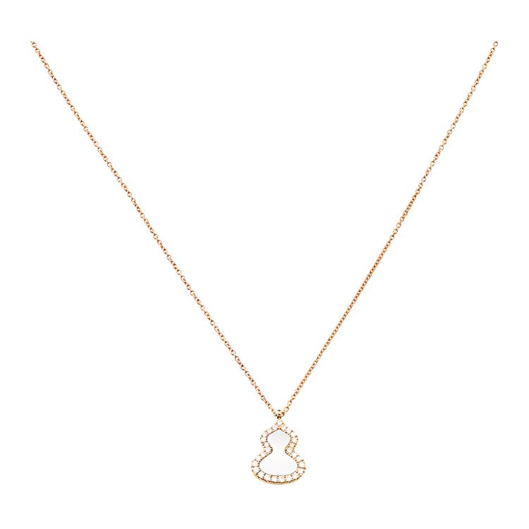 (Women) Qeelin Wulu Series Diamond & Mother-of-Pearl Gourd 18K Rose Gold Necklace WU-NLooo6B-RGDMOP