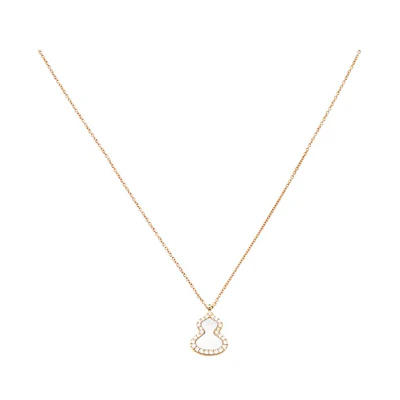 (Women) Qeelin Wulu Series Diamond & Mother-of-Pearl Gourd 18K Rose Gold Necklace WU-NLooo6B-RGDMOP