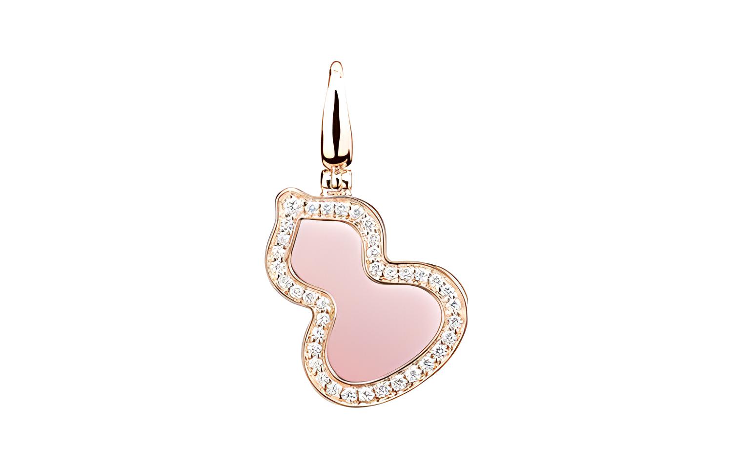 (Women) Qeelin Wulu Series Gourd Pendant in 18K Rose Gold with Diamonds & Pink Opal for Women. WU-030-SPD-RGDPO