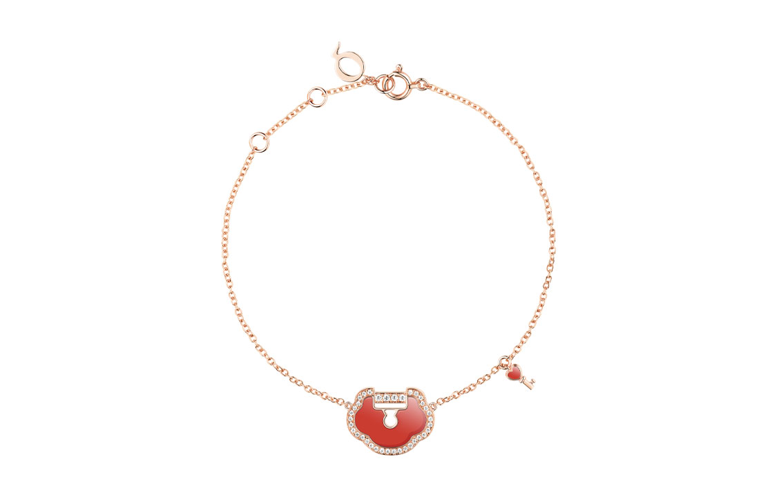 (Women) Qeelin Yu Yi 18K Rose Gold Diamond & Red Agate Bracelet for Women YYL-040-BL-RGDRA
