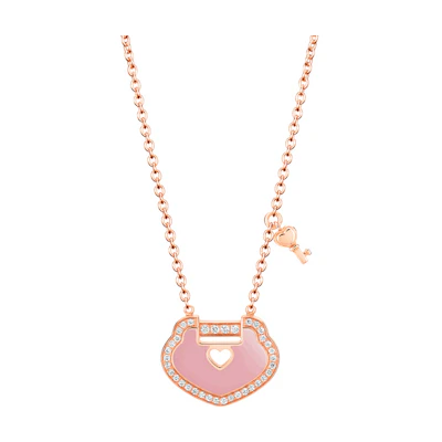 (Women) Qeelin Yu Yi 18K Rose Gold Diamond Pink Opal Pendant Necklace for Women. YYL-040-NL-RGDPO