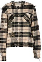 (Women) R13 Black Plaid Frayed Long-Sleeve Button-Up Shirt R13WR255R344B (Women) R13 Black Plaid Frayed Long-Sleeve Button-Up Shirt R13WR255R344B