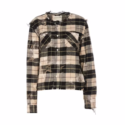 (Women) R13 Black Plaid Frayed Long-Sleeve Button-Up Shirt R13WR255R344B