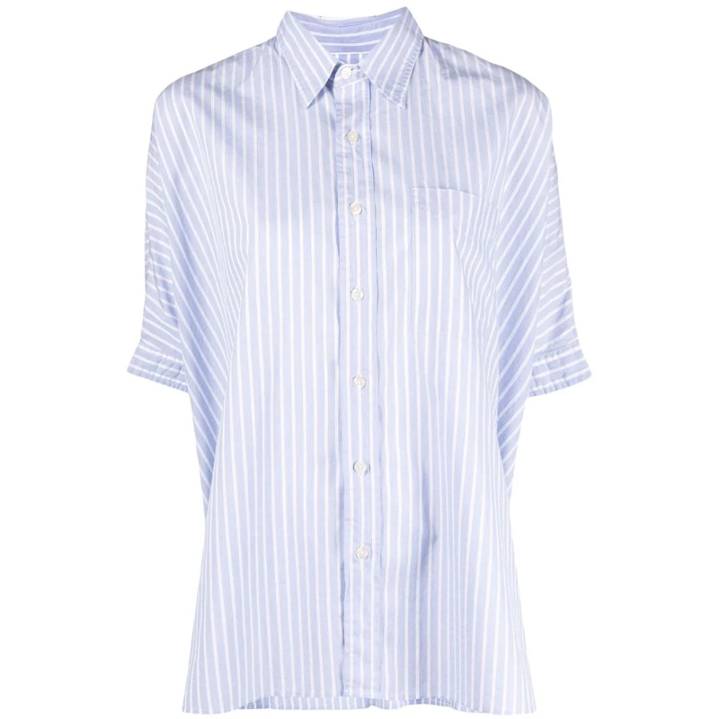 (Women) R13  Blue Striped Cotton Short-Sleeve Shirt R13WR025-R078B