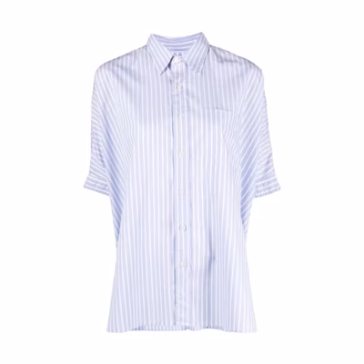 (Women) R13 Blue Striped Cotton Short-Sleeve Shirt R13WR025-R078B