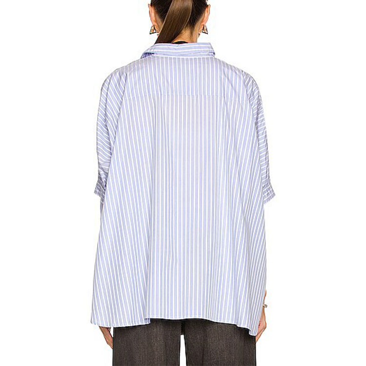 Shop (W) R13 블루 스트라이프 코튼 반팔 셔츠 R13WR025-R078B