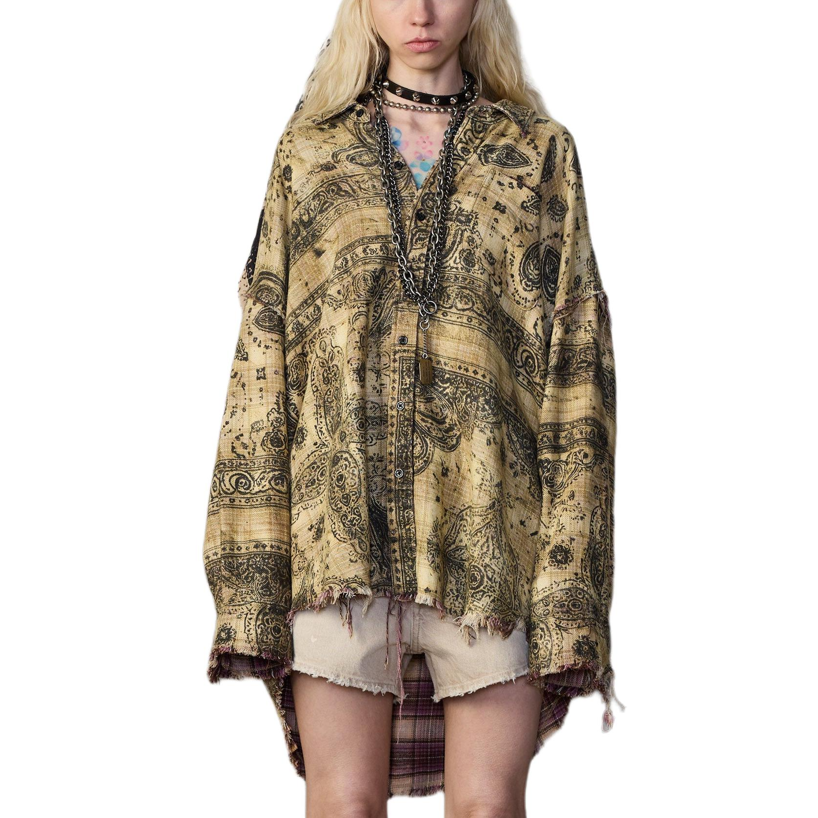 (Women) R13  Distressed Stitch Low-Cut Shirt R13WR075-R793B
