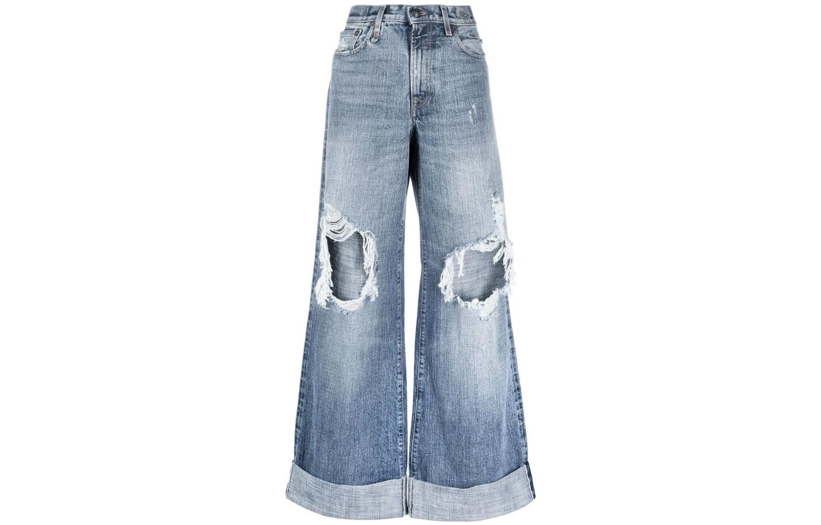 (Women) R13  Distressed Wide-Leg Jeans Blue R13WD041D061B