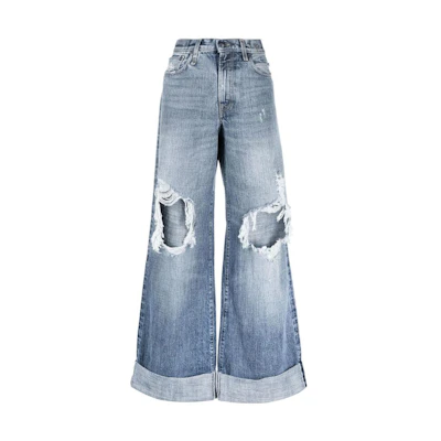 (Women) R13 Distressed Wide-Leg Jeans Blue R13WD041D061B