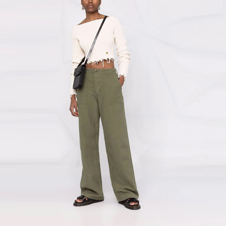 Lookbook (W) R13 低ウエスト ワイドレッグ カジュアルパンツ グリーン R13WR077R109B