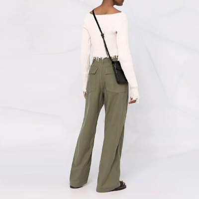 (W) R13 低ウエスト ワイドレッグ カジュアルパンツ グリーン R13WR077R109B Shop (W) R13 低ウエスト ワイドレッグ カジュアルパンツ グリーン R13WR077R109B