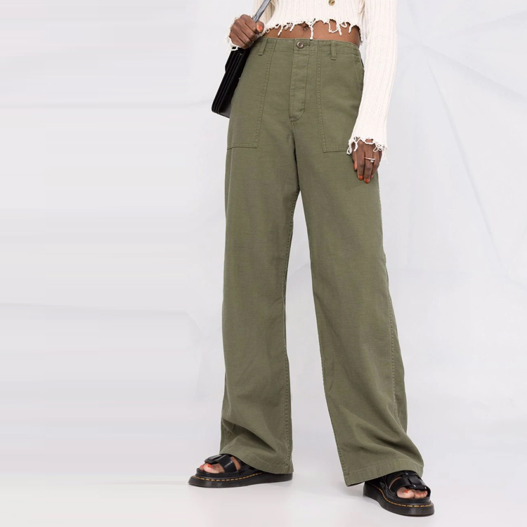 Details for (W) R13 低ウエスト ワイドレッグ カジュアルパンツ グリーン R13WR077R109B