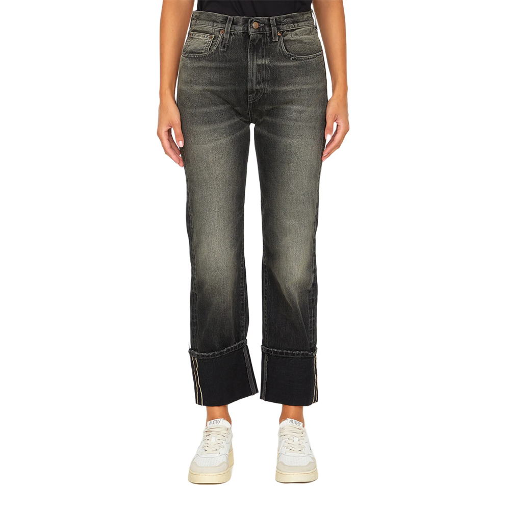 (Women) R13  Washed Black Straight-Leg Jeans with Cuffed Hem WD095D070B
