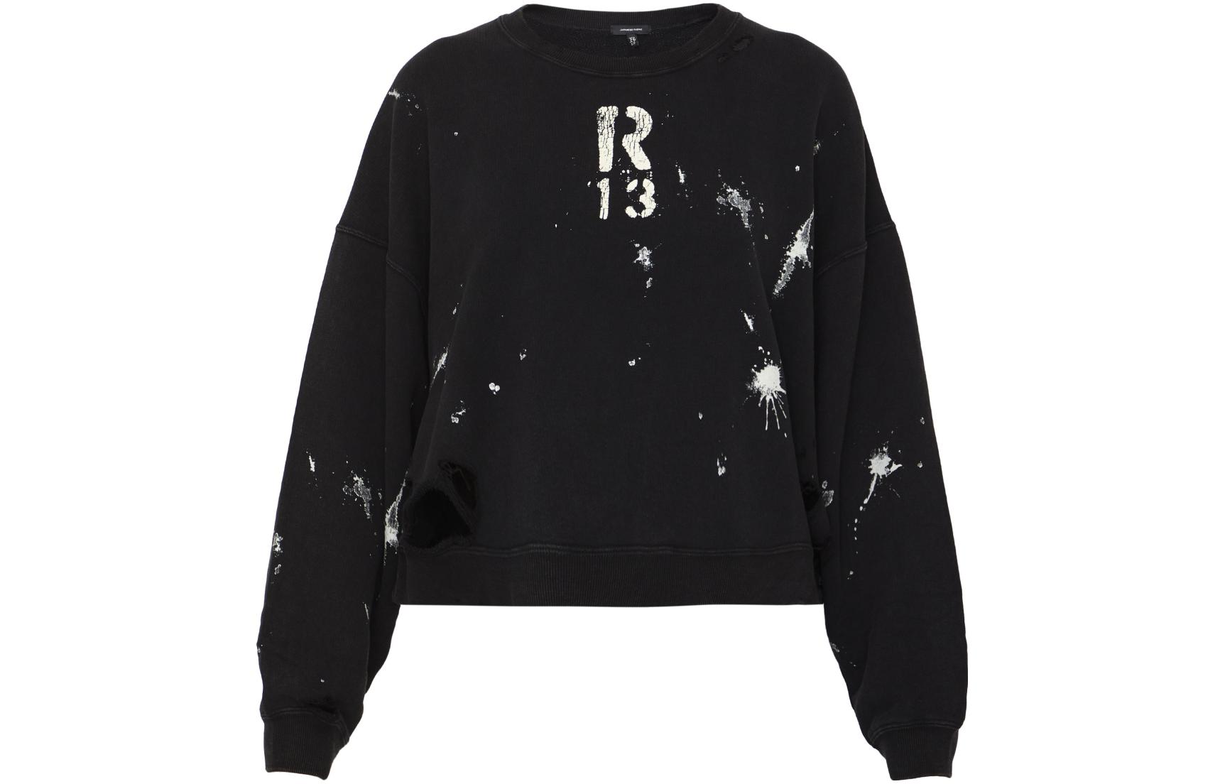 Order (W) R13 Alphanumeric Print Pullover Hoodie Wanita Hitam R13WK094001AG