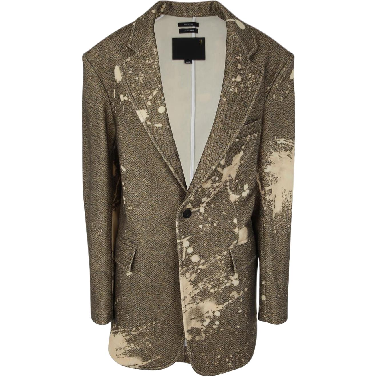 (Women) R13 Distressed Single-Button Long Sleeve Blazer  Khaki Green R13WR020R271ASPLATTERED