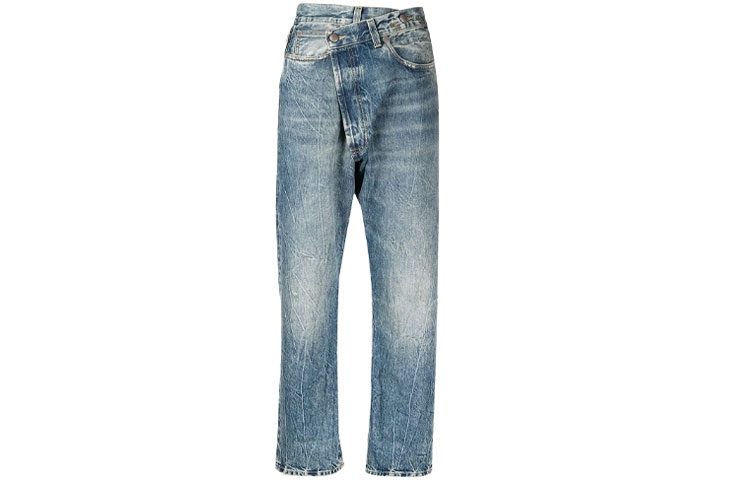 (Women) R13 FW21  High-Waisted Crossover Denim Jeans Blue R13W2048734-KELLY