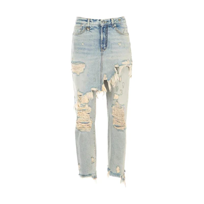 (Women) R13 FW21 Solid Color Distressed Patchwork Jeans Blue. R13W0195200-LEYTON