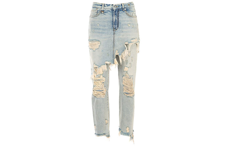 Order (W) R13 FW21 Jeans Azules con Remiendos Desgastados y Color Sólido. R13W0195200-LEYTON