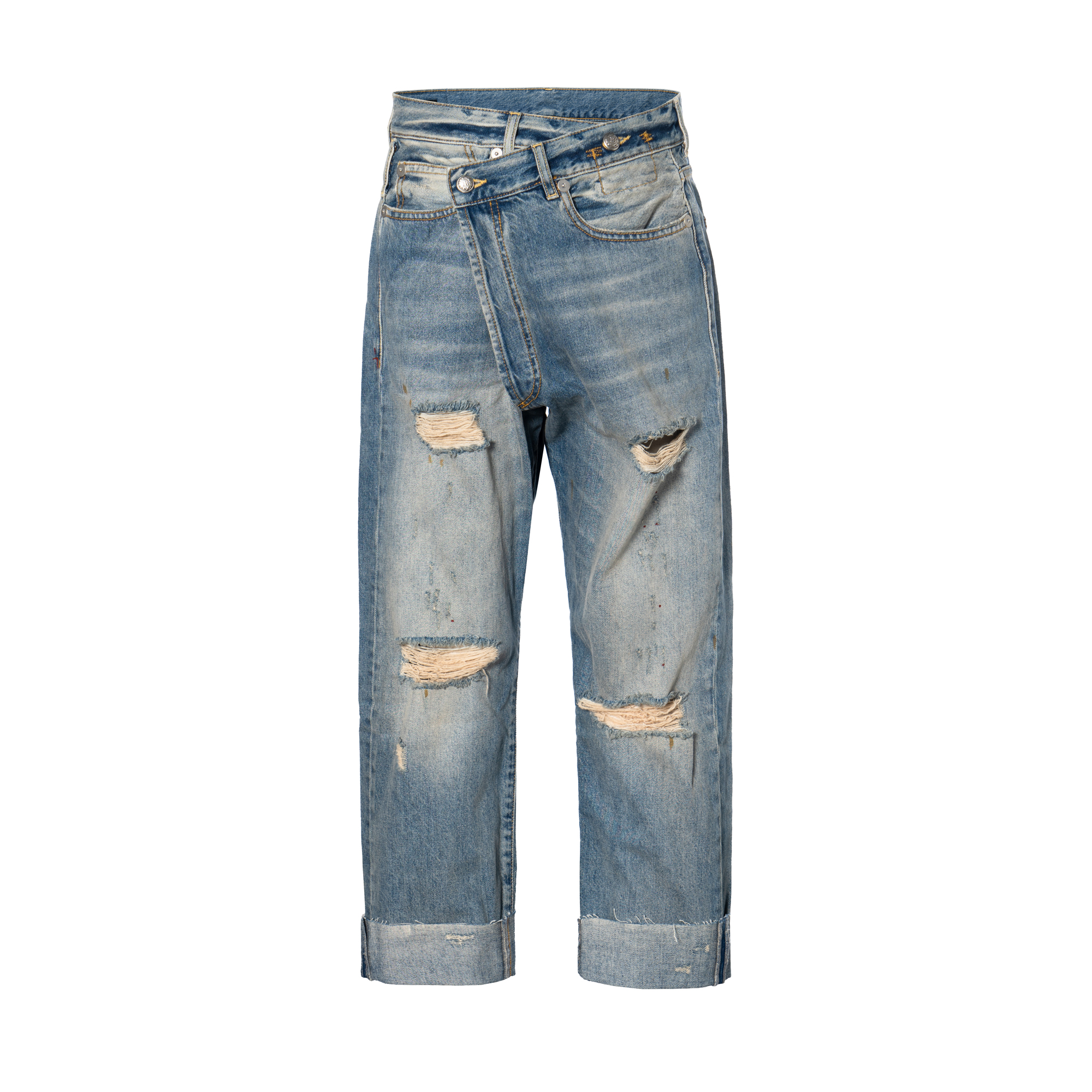 (Women) R13 FW21 Distressed Straight-Leg Asymmetrical Jeans . R13W2048747-EMORY