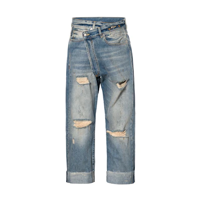 (Women) R13 FW21 Distressed Straight-Leg Asymmetrical Jeans . R13W2048747-EMORY