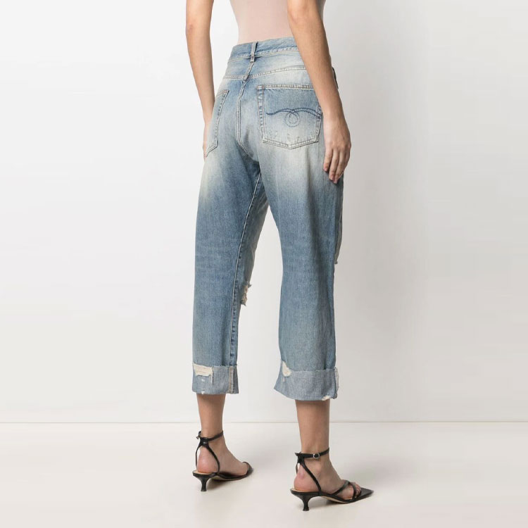 Shop (W) R13 FW21 破洞不對稱直筒牛仔褲 R13W2048747-EMORY