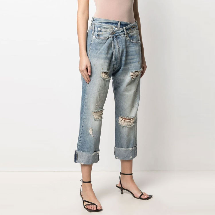 Purchase (W) R13 FW21 破洞不對稱直筒牛仔褲 R13W2048747-EMORY