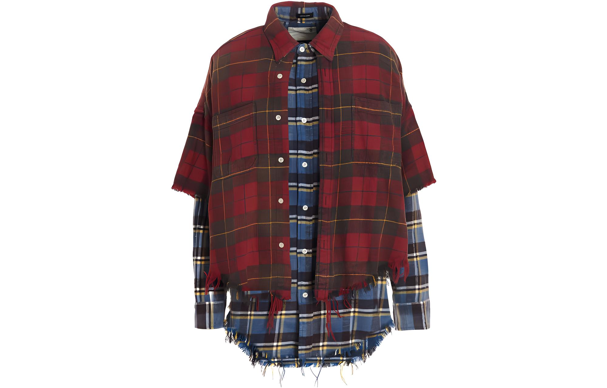(Women) R13 FW22  Contrast Plaid Print Layered Long Sleeve Shirt. R13WR122-R186B
