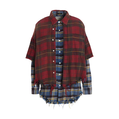 (Women) R13 FW22 Contrast Plaid Print Layered Long Sleeve Shirt. R13WR122-R186B