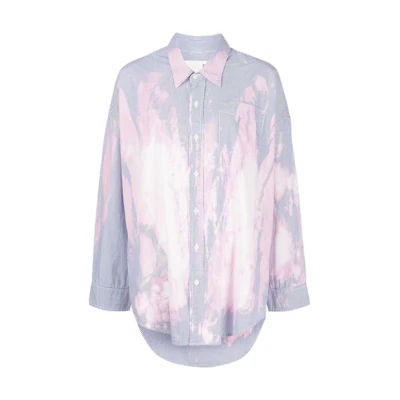 (Women) R13 FW22 Bleached Striped Long Sleeve Casual Shirt Women’s Blue. R13WR004R0230D