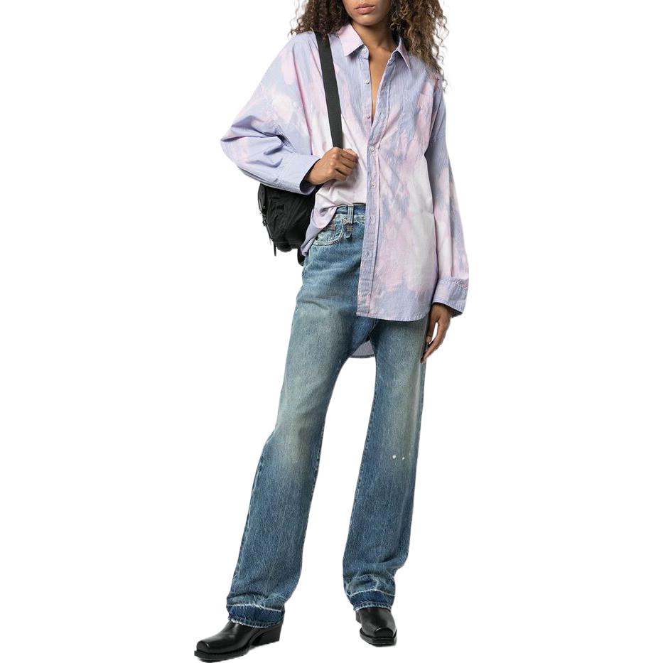 Lookbook (W) R13 FW22 漂白條紋長袖休閒襯衫 女款 藍色 R13WR004R0230D