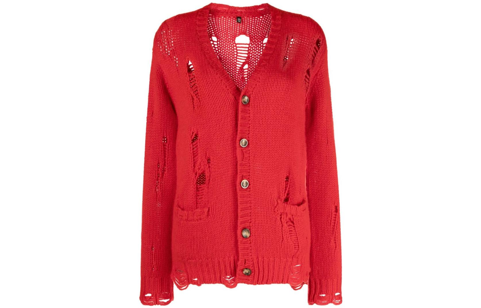 (Women) R13 FW23  Red V-Neck Long Sleeve Cashmere Sweater R13WY177Y035B