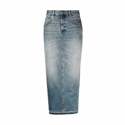 (Women) R13 FW23 Washed High-Waist Side-Slit Denim Maxi Skirt Women Indigo. R13WD102D173A