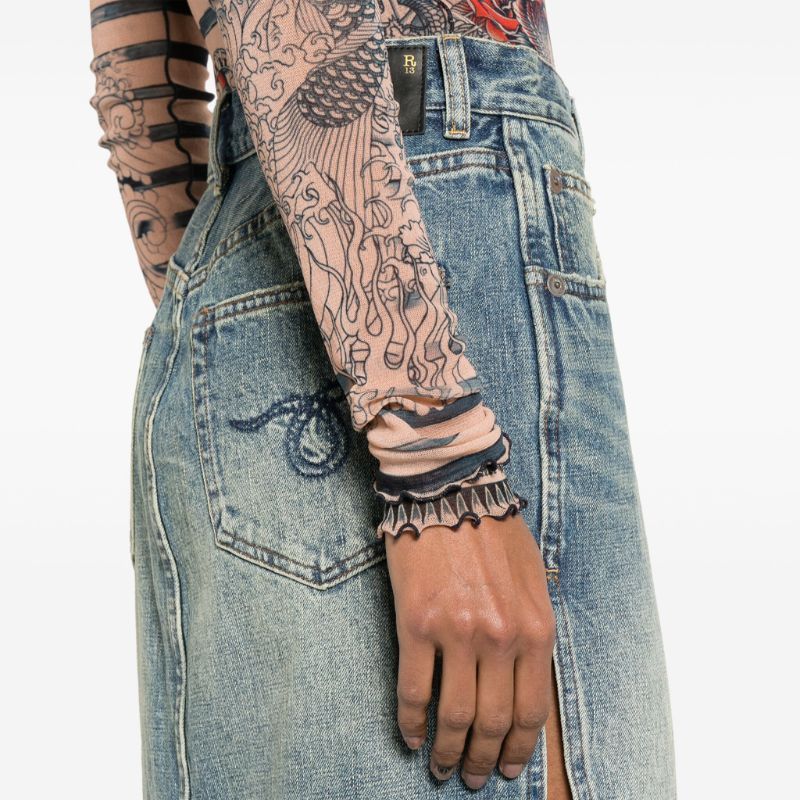 Details for (W) R13 FW23 女款高腰開衩水洗丹寧長裙 靛藍色. R13WD102D173A