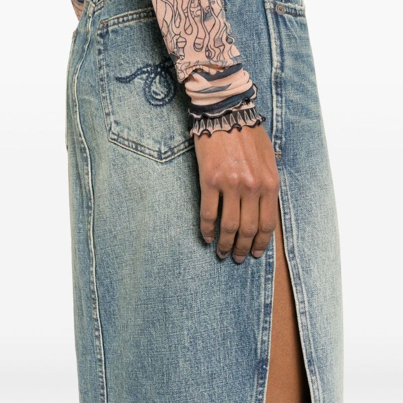 Sizing (W) R13 FW23 女款高腰開衩水洗丹寧長裙 靛藍色. R13WD102D173A